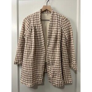 Anthropologie Knitted & Knotted Women's Cream Tan Gingham Cardigan Size XS